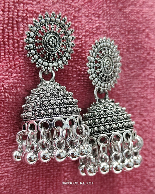 "Elegant Silver-Coloured Traditional Jhumka Earrings"