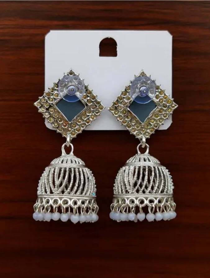 "Royal Blue stone earring in silver finish"
