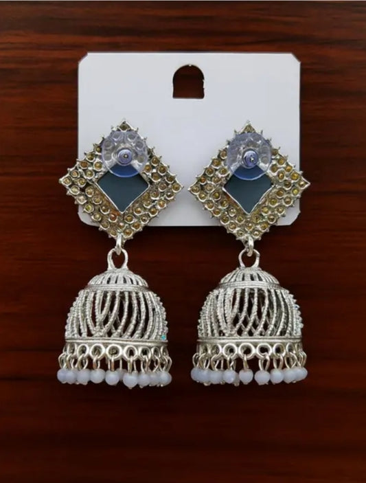 "Royal Blue stone earring in silver finish"
